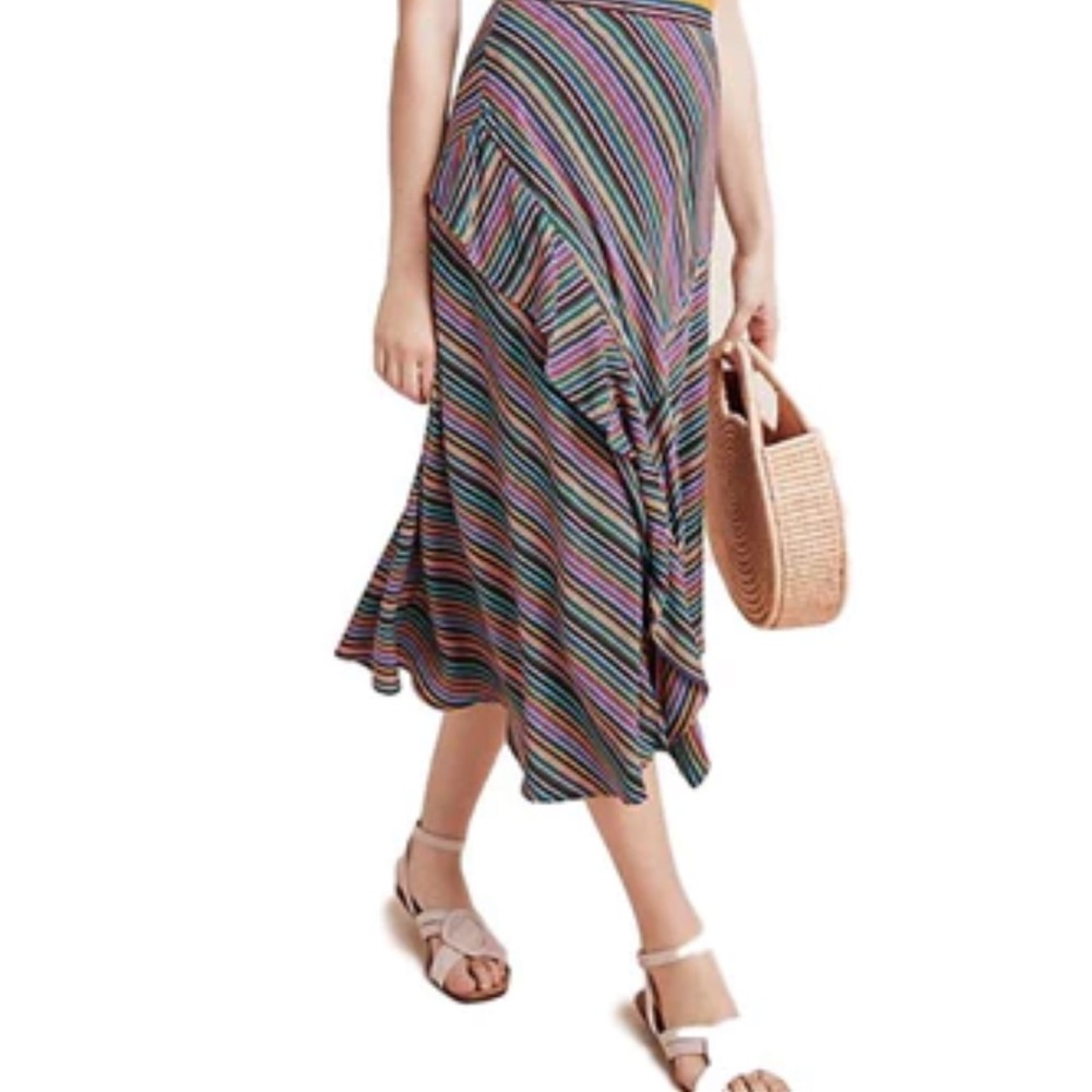 Anthropologie MAEVE Ruffle striped midi skirt